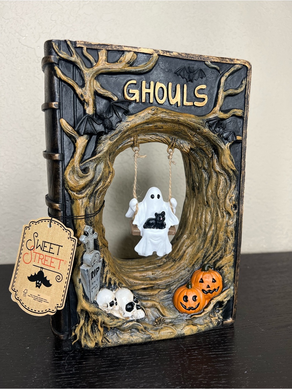 NEW Sweet Street Halloween Ghouls Book with Ghost on Swing Decor